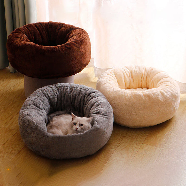 The Ultimate Comfort for Your Pets: Long Plush Pet Donut Round Bed Cushion